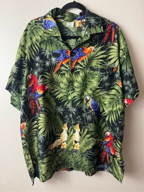 Vintage 1996 Rima Men's Tropical Parrot Print Shirt - XL